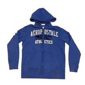 Vtg y2k‎ Mens Med Blue Aeropostale AERO Logo Full Zip Hoodie Spellout Athletics